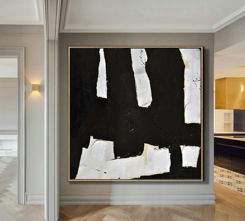 Large Abstract Art,Handmade Minimal Art Palette Knife Canvas Painting, Black White Beige - Hand Painted Aclylic Painting On Canvas